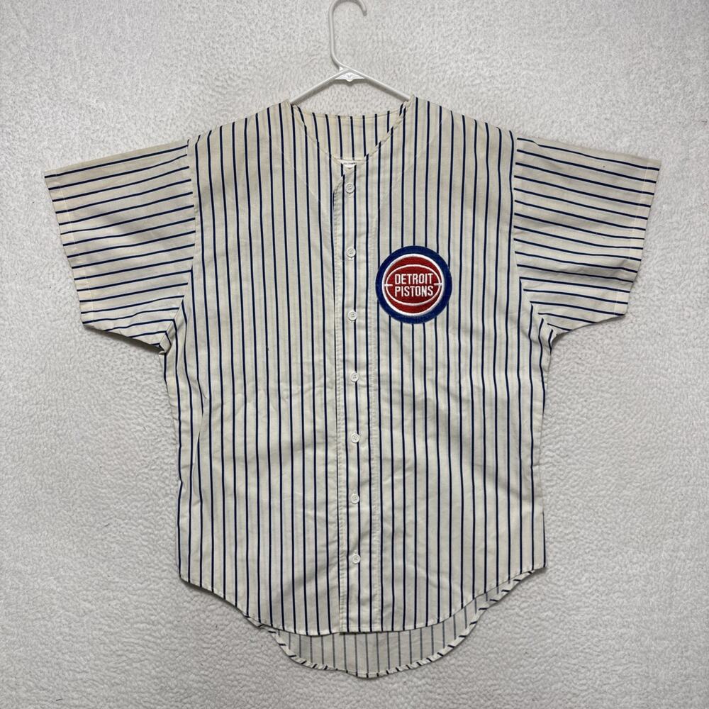 Vintage 90’s Detroit Pistons Jersey Pinstripes White Locker Line Size XLRare USA